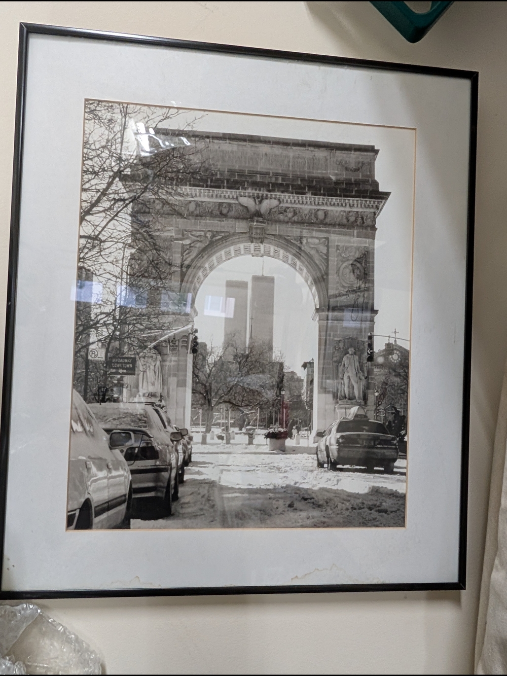 Photographic print of the Washington Square Park Arch, World Trade Center Towers
